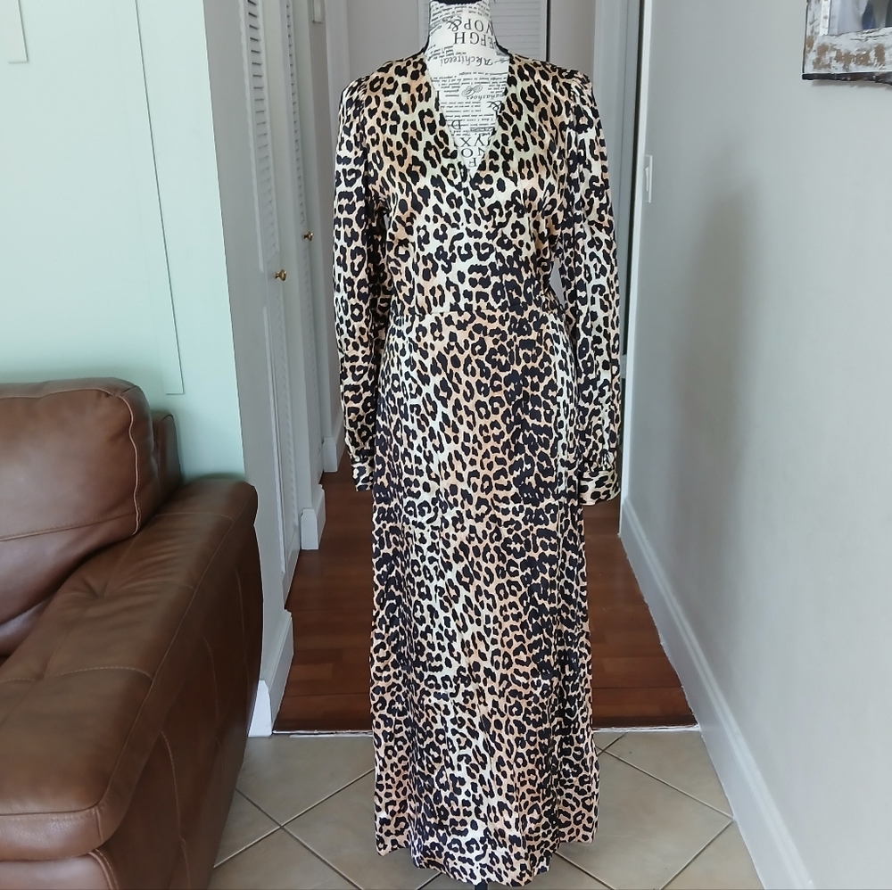 Ganni Silk Leopard Print Wrap Dress - Picture 2 of 9